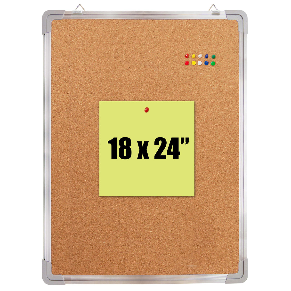 Cork Board 24x24 in, Framed Wall Hanging Bulletin Board with 10 Thumb Tacks