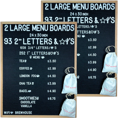 Large Black Felt Letter Board | 24"x30" Classy Dark Stained Wooden Frame with White Letters | Premium Changeable Sign Boards for Price List Message Letterboard With Stand for Small Business