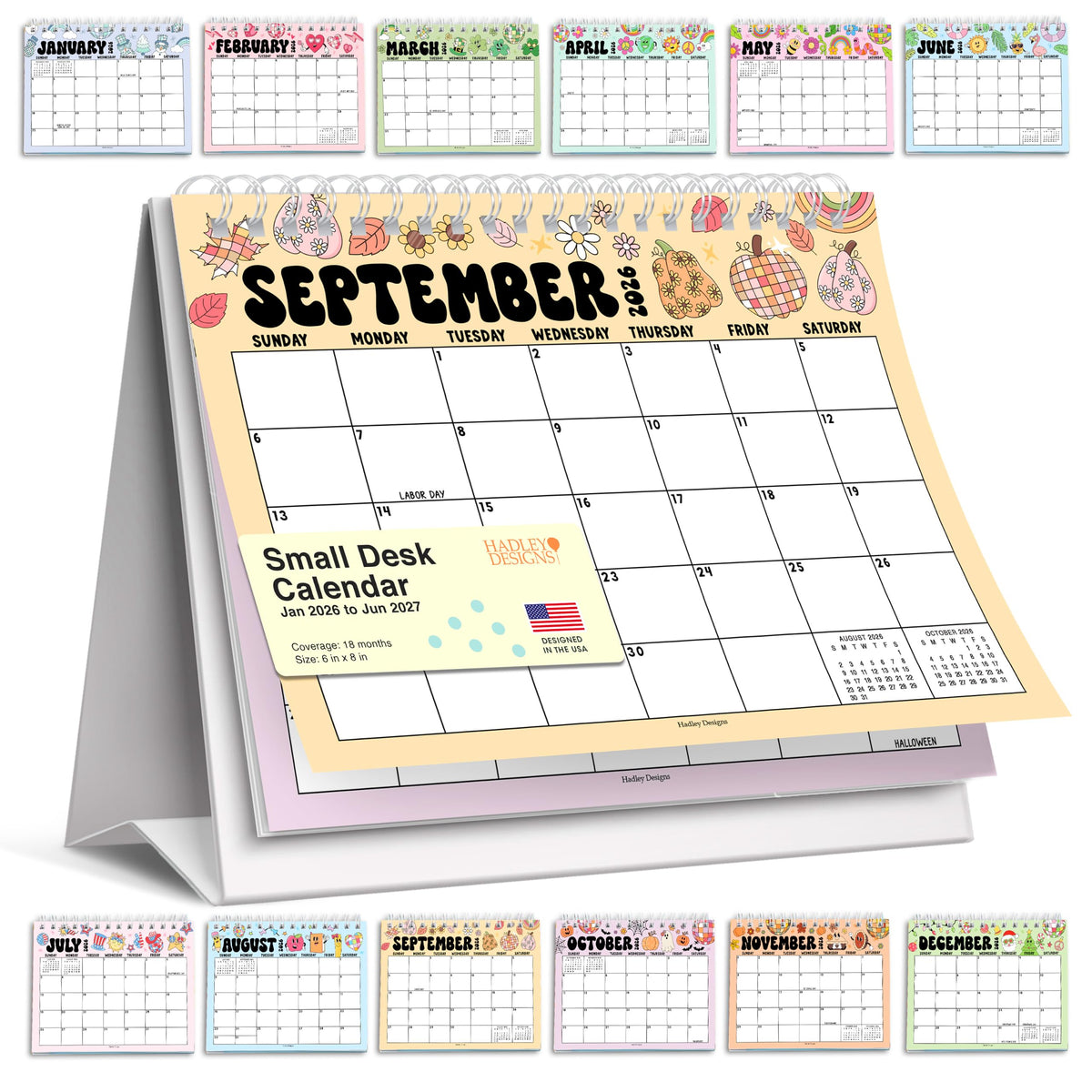 Small Desk Calendar 2026-2027 Standing Flip - 2026 Desk Calendar Small