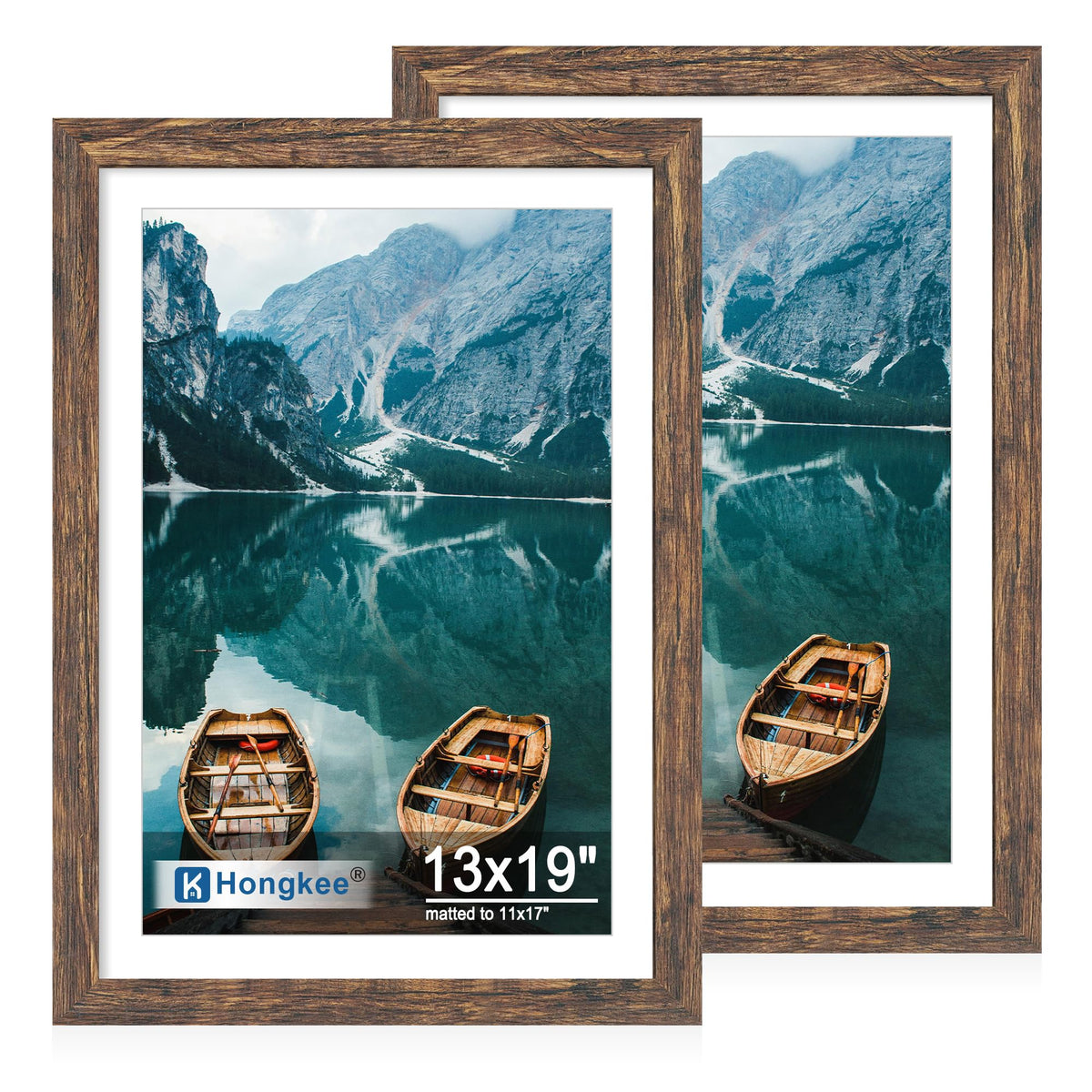 Hongkee 8x11 Picture Frame Set of 2, Real Glass, Rustic Brown Wood Frame