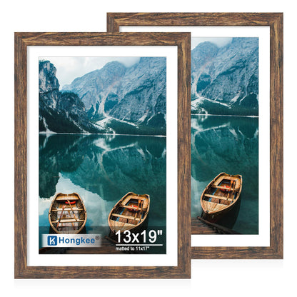 Hongkee 8x11 Picture Frame Set of 2, Real Glass, Rustic Brown Wood Frame