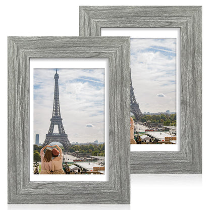 Hongkee 8x11 Picture Frame Set of 2, Real Glass, Rustic Brown Wood Frame