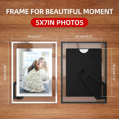 5x7 Picture Frames - 2 Pack Glass Photo Frame for Tabletop/Desktop Display, Horizontal/Vertical Orientation, Silver Finish