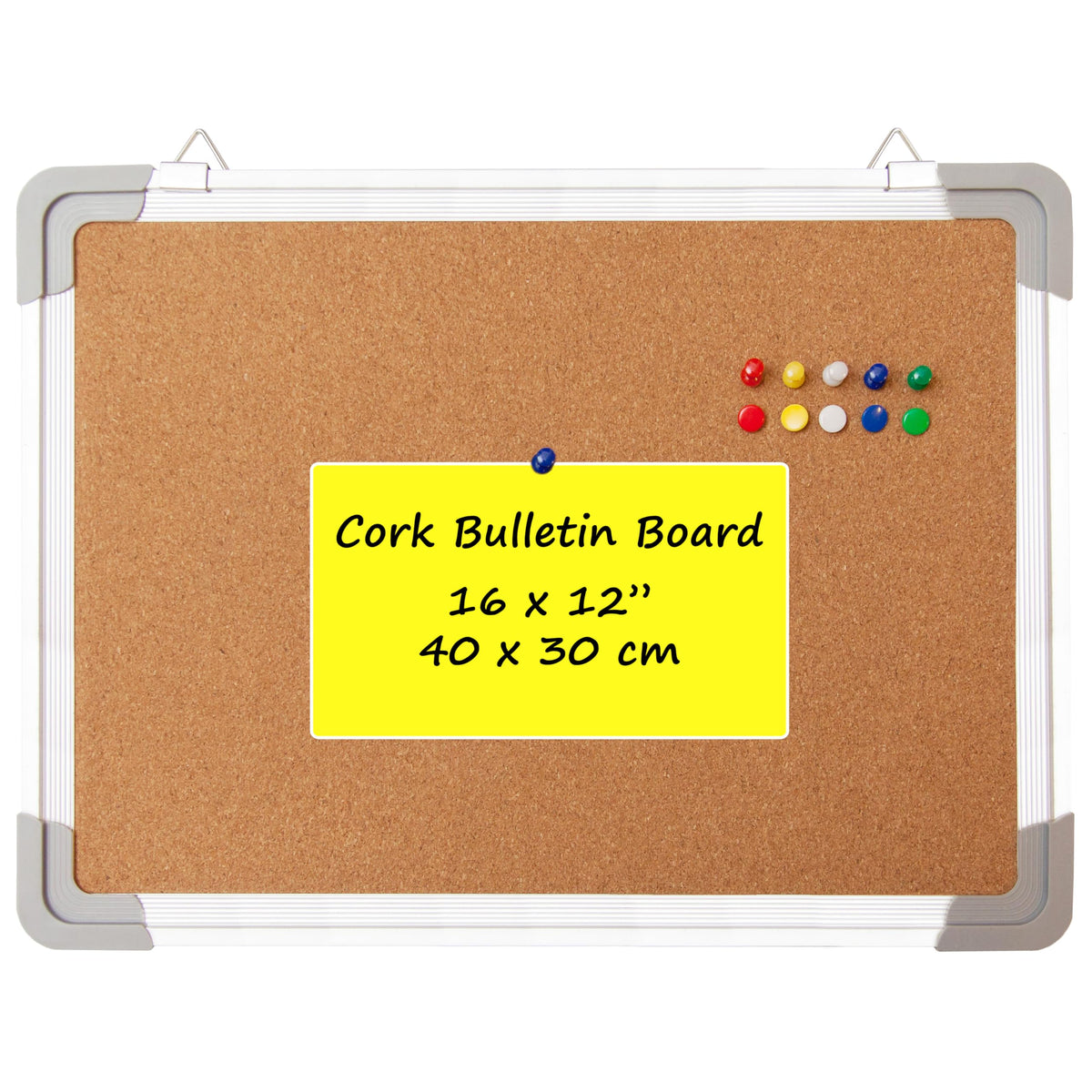 Cork Board 24x24 in, Framed Wall Hanging Bulletin Board with 10 Thumb Tacks