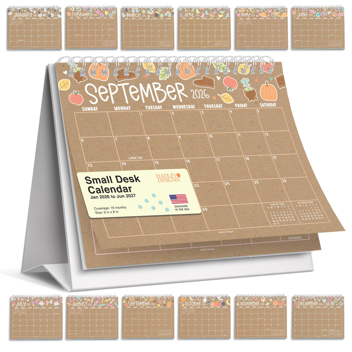 Small Desk Calendar 2026-2027 Standing Flip - 2026 Desk Calendar Small