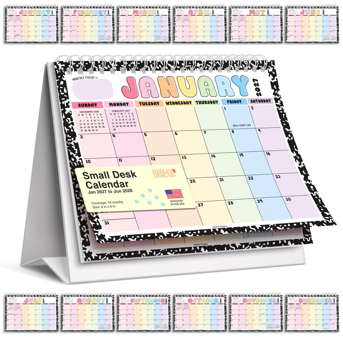 Small Desk Calendar 2026-2027 Standing Flip - 2026 Desk Calendar Small