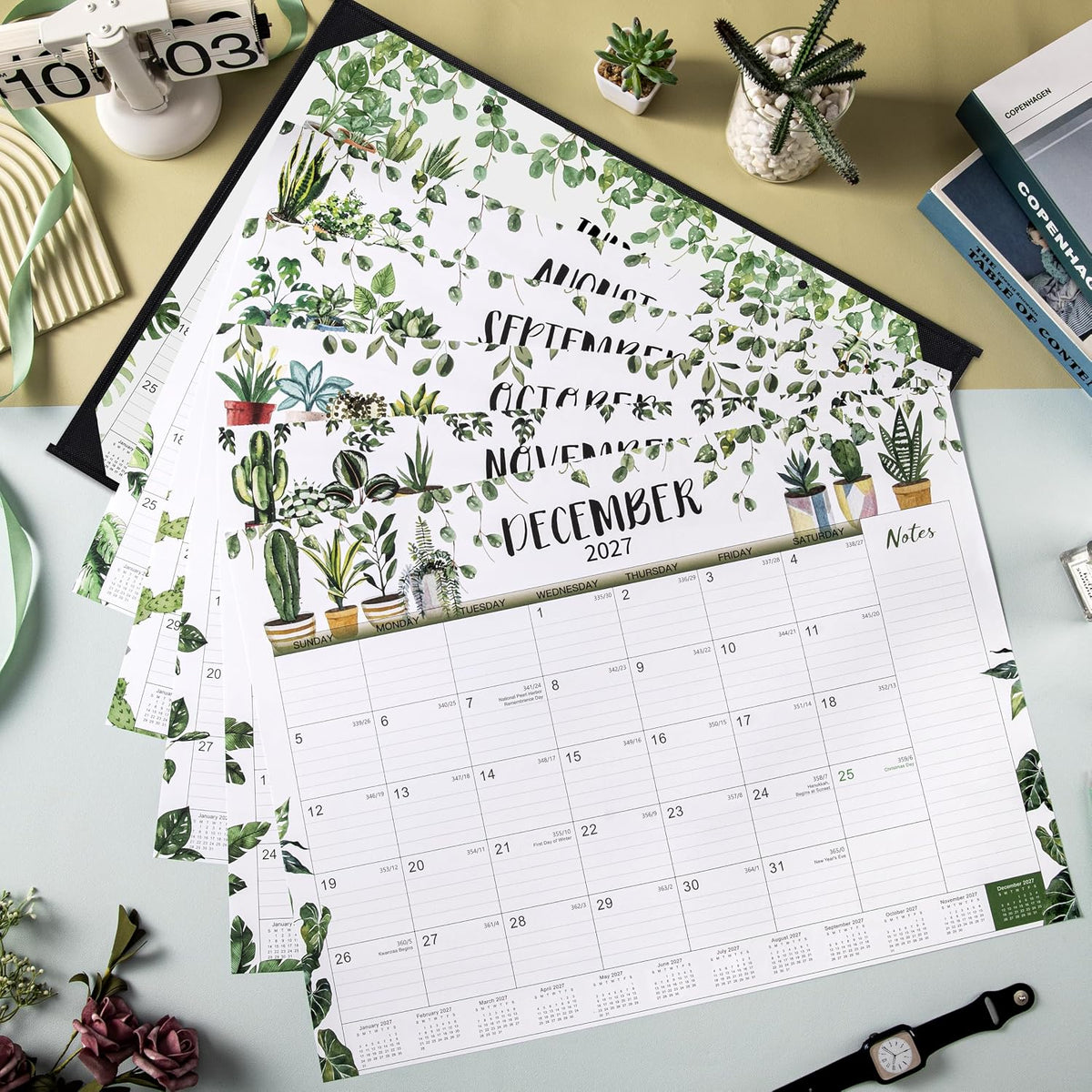 2027 Desk Calendar - Large Desk Calendar 2027 22x17, Jan. 2027 - Dec. 2027, 2027 Large Calendar, 12 Months, Corner Protectors - Plants