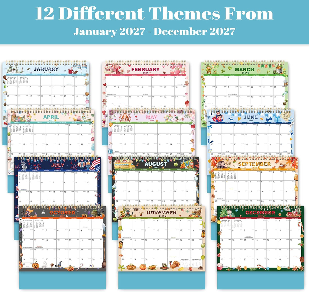 2027 Desk Calendar - Standing Flip Desk Calendar 2027, Jan 2027 - Dec 2027