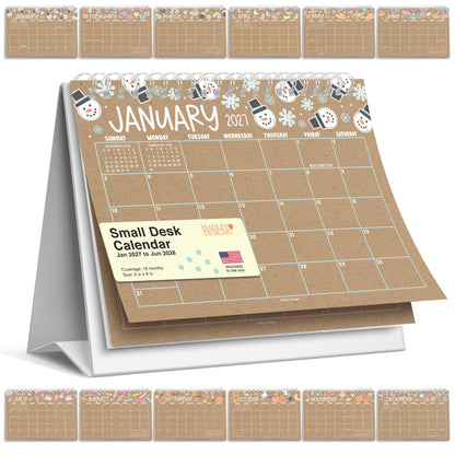 Small Desk Calendar 2026-2027 Standing Flip - 2026 Desk Calendar Small