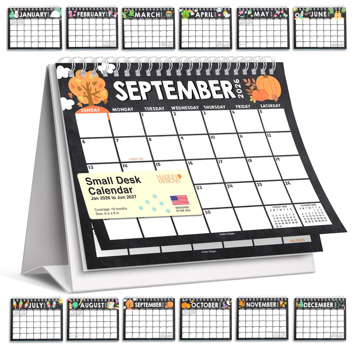 Small Desk Calendar 2026-2027 Standing Flip - 2026 Desk Calendar Small