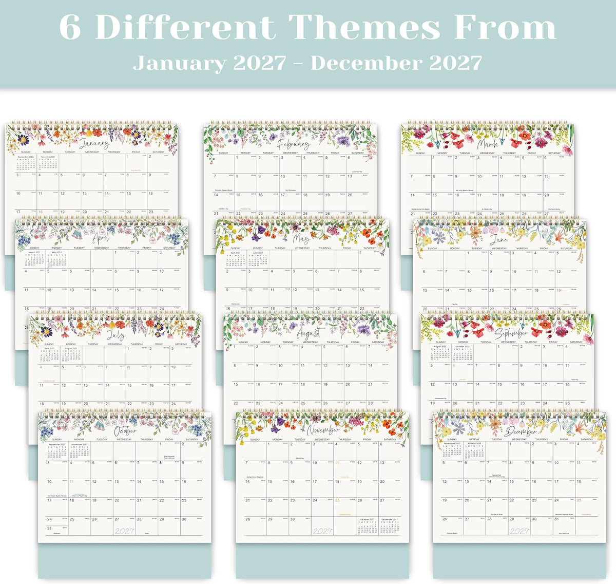 2027 Desk Calendar - Standing Flip Desk Calendar 2027, Jan 2027 - Dec 2027