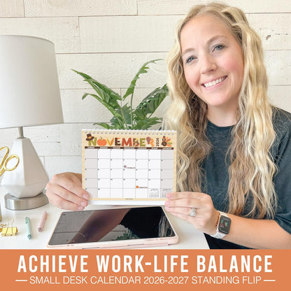 Small Desk Calendar 2026-2027 Standing Flip - 2026 Desk Calendar Small