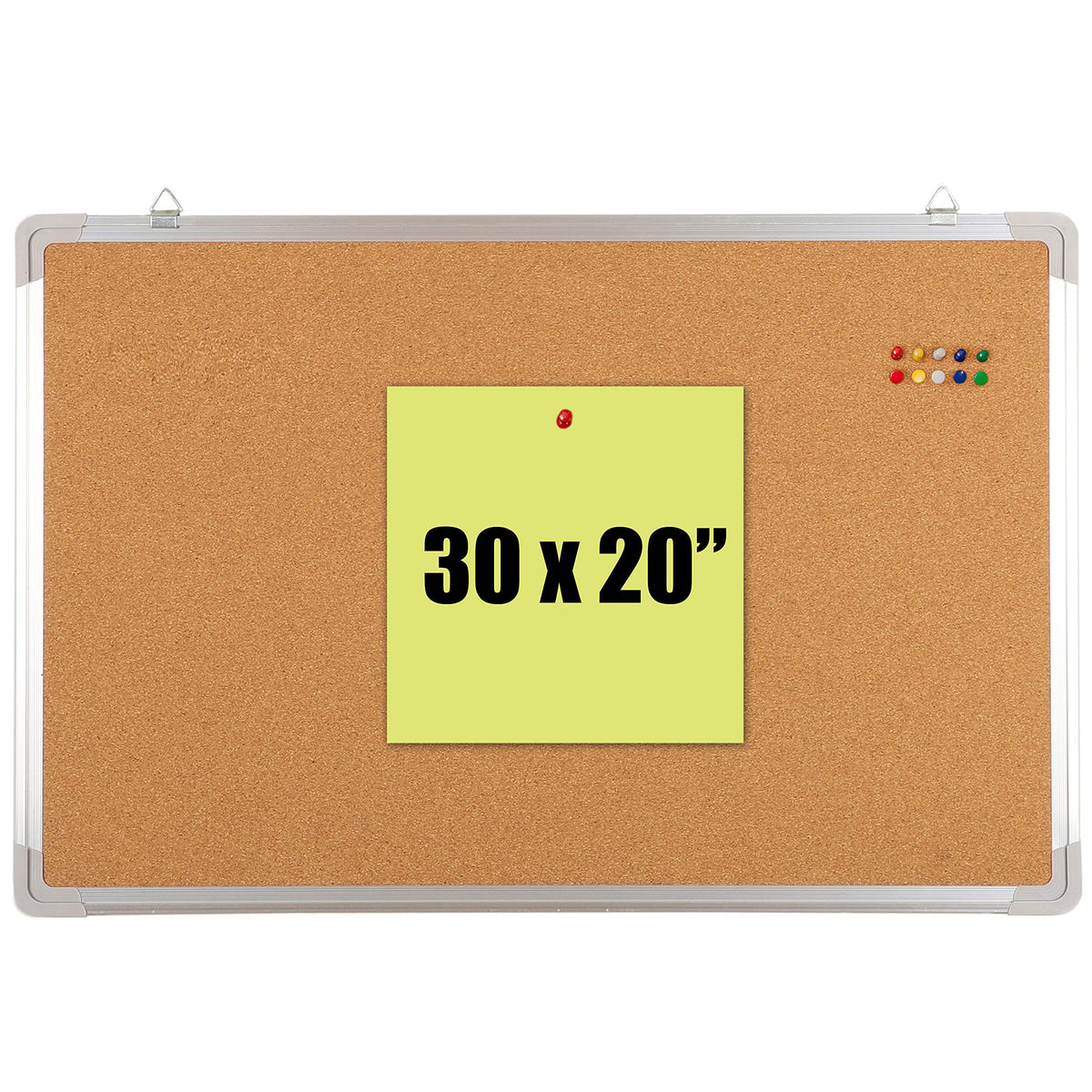 Cork Board 24x24 in, Framed Wall Hanging Bulletin Board with 10 Thumb Tacks