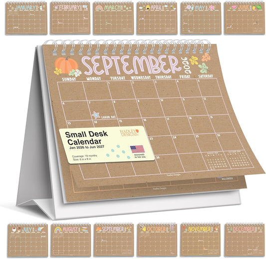 Small Desk Calendar 2026-2027 Standing Flip - 2026 Desk Calendar Small