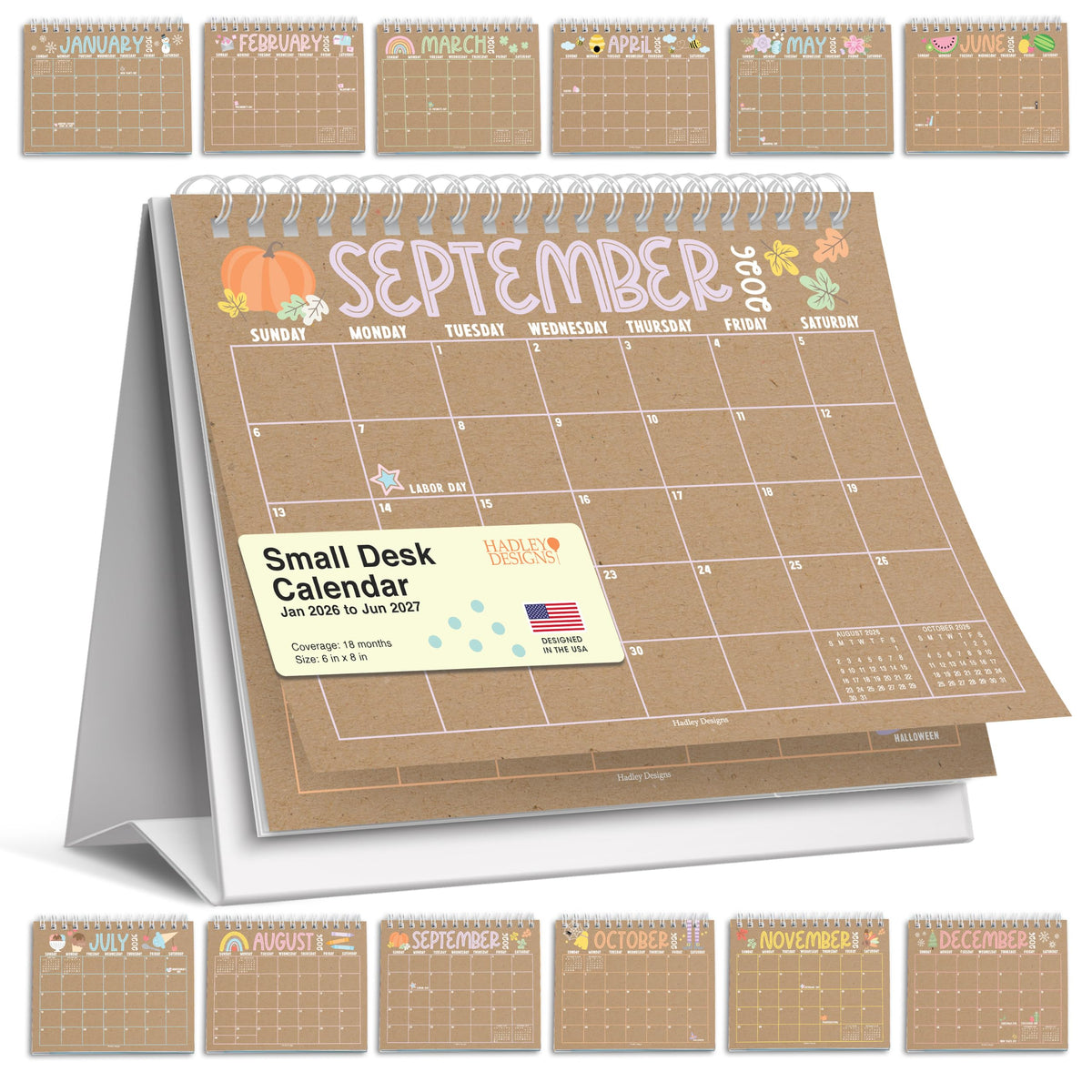 Small Desk Calendar 2026-2027 Standing Flip - 2026 Desk Calendar Small