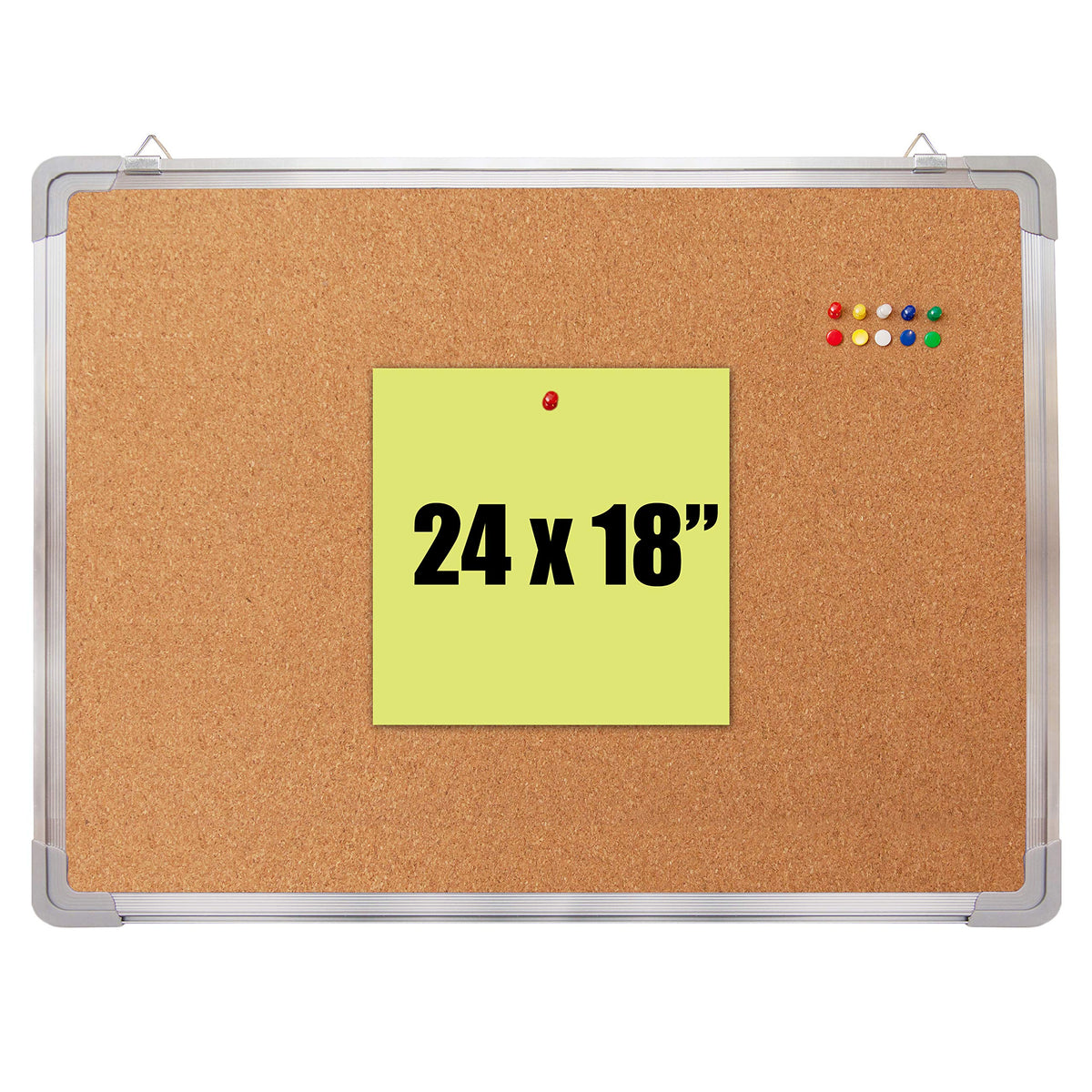Cork Board 24x24 in, Framed Wall Hanging Bulletin Board with 10 Thumb Tacks