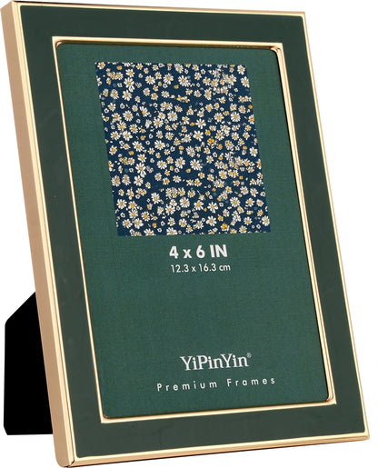 YiPinYin 5x7''Jasper Green Enamel Picture Frames with Gold-Plated Metal Frame Design,HD-Real Glass & Velvet Back,for Countertop,Tabletop Display,Bookshelf,Wall Décor