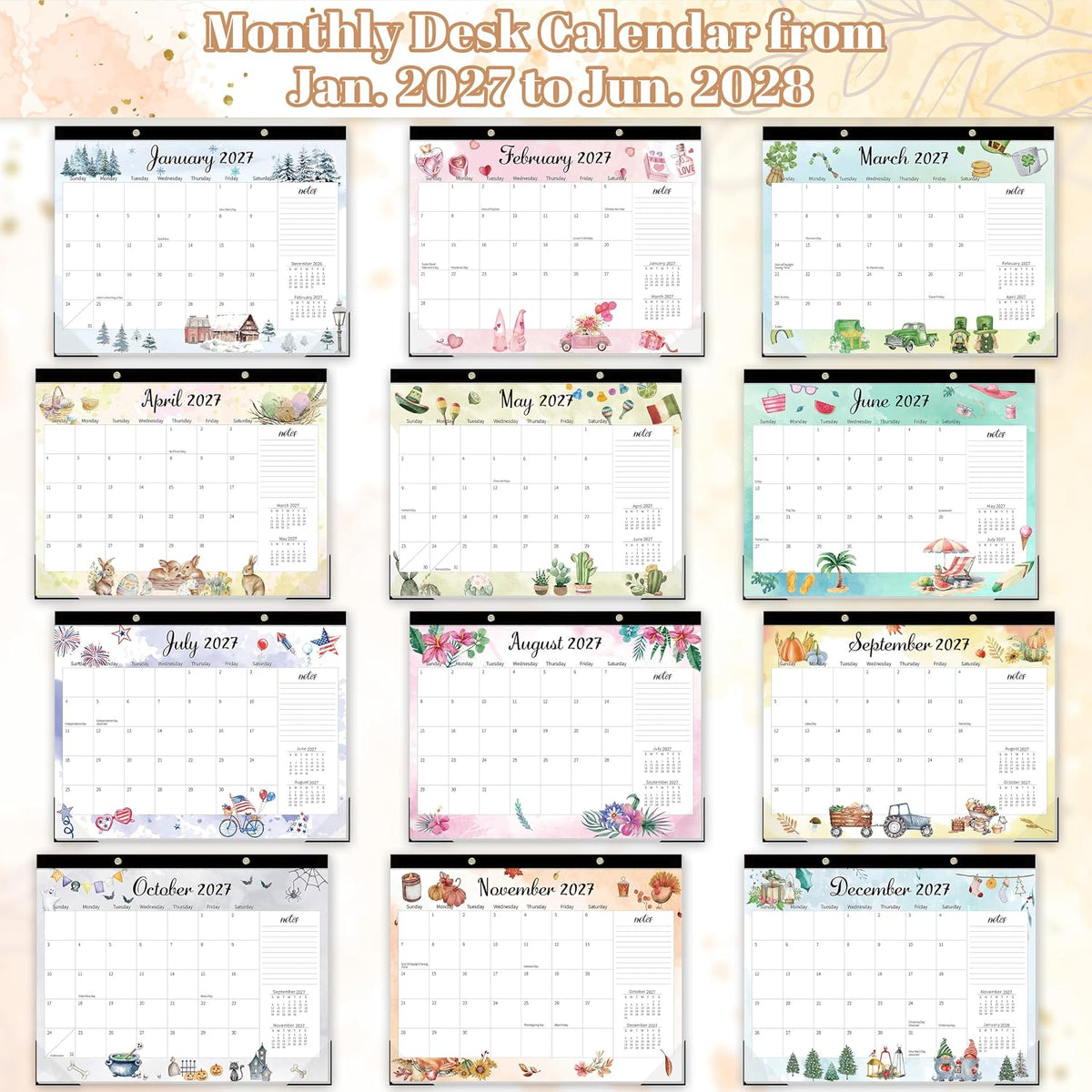 GuassLee Large Desk Calendar 2027-2028, 18 Months, 22" x 17"