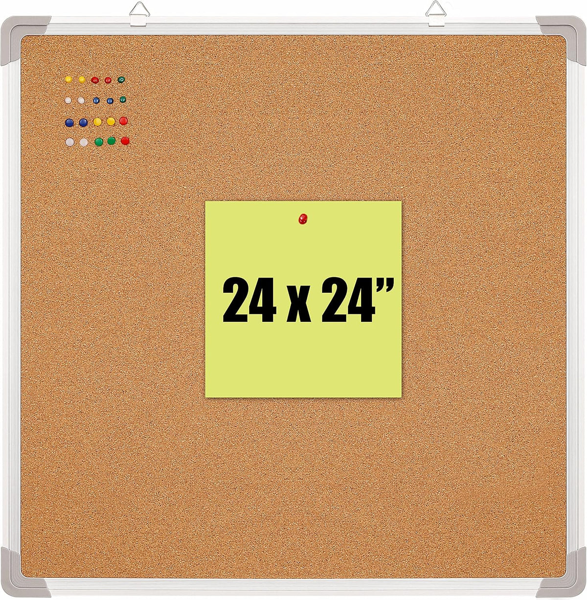 Cork Board 24x24 in, Framed Wall Hanging Bulletin Board with 10 Thumb Tacks