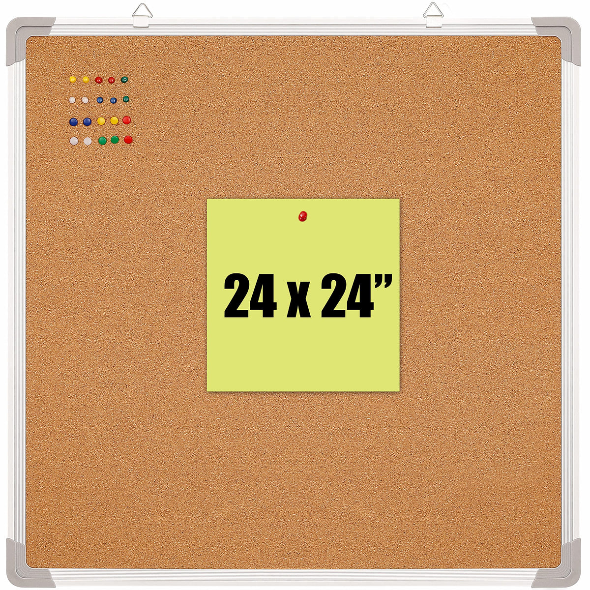Cork Board 24x24 in, Framed Wall Hanging Bulletin Board with 10 Thumb Tacks