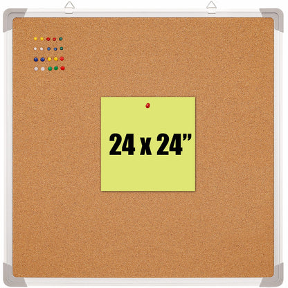 Cork Board 24x24 in, Framed Wall Hanging Bulletin Board with 10 Thumb Tacks
